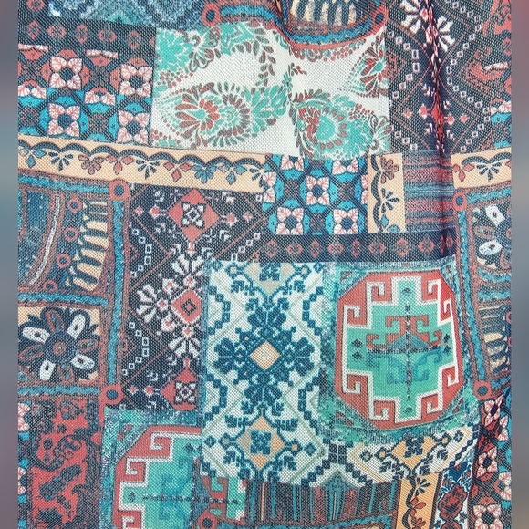 Bobbie Brooks Sheer Yoke Aqua Blue Pink Mesh Sleeveless Boho Blouse - Picture 3 of 9